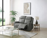 Bentley 2 Seater Grey Leather Electric Recliner Sofa - Pendle Village Furniture