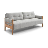 Kim Grey Fabric Sofa Bed with Wooden Arms - Pendle Village Furniture