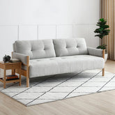 Kim Grey Fabric Sofa Bed with Wooden Arms - Pendle Village Furniture