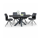 Kastonia Vik Dark Grey 1.4–1.8M Dining Table with 4 Swivel Chairs - Pendle Village Furniture
