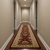 Traditional runner design with intricate antique red pattern.