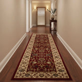 Elegant runner design with detailed floral motifs in red tones.