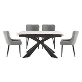 Cosmic Extending Dining Table with 4 Grey Boucle Dining Chairs - Pendle Village Furniture