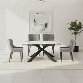 Cosmic Dining Table with 4 Grey Boucle Dining Chairs Dining Set