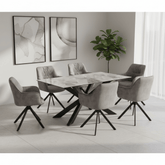Athena 135cm Light Grey Ceramic Table with Marvel Silver Grey Chairs Dining Set