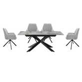 Cree Light Grey Ceramic Extendable Table with Grey Boucle Swivel Chairs - Pendle Village Furniture