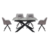 Cree Light Grey Ceramic Extendable Table with Comic Silver Grey Chairs Dining Set - Pendle Village Furniture
