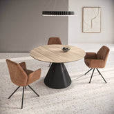 Alessio Oak Effect Ceramic Extending Round Dining Table with 4 Lina Chairs - Pendle Village Furniture