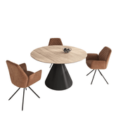 Alessio Oak Effect Ceramic Extending Round Dining Table with 4 Lina Chairs - Pendle Village Furniture