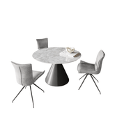 Alessio Light Grey Ceramic Ext Round Dining Table with 4 Amber Chairs - Pendle Village Furniture