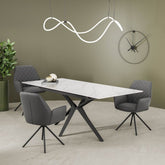 Lina 160 - 200cm White Gloss Ceramic Extending Dining Table with Grey Chairs - Pendle Village Furniture