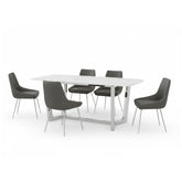 Layton White Sintered Stone Dining Table with Grey Leather Chairs - Pendle Village Furniture