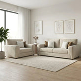 Modern sofa with cream and taupe cushions UK.