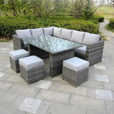 The Tarporley Grey 9 Seat Corner Rattan Dining Set - Pendle Village Furniture
