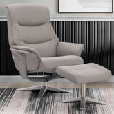 Lindos Platinum Grey Leather Swivel Chair with Footstool - Pendle Village Furniture