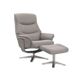 Lindos Platinum Grey Leather Swivel Chair with Footstool - Pendle Village Furniture