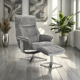 Lindos Grey Fabric Swivel Chair with Footstool - Pendle Village Furniture