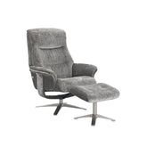 Lindos Grey Fabric Swivel Chair with Footstool - Pendle Village Furniture