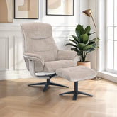 Lindos Grey Fabric Swivel Chair with Footstool - Neutral Beige Fabric Swivel Chair