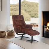 Lindos Grey Fabric Swivel Chair with Footstool - Rust Fabric Swivel Chair