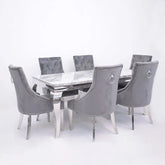 Liyana 1.5M Marble Top Dining Table with Ring Knocker Chairs - Pendle Village Furniture