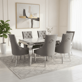 Liyana 1.5M Marble Top Dining Table with Ring Knocker Chairs