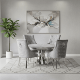 Mitzi Round Marble Dining Table With Lion Head Knocker Chairs