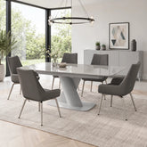Lorenzano Light Grey Glass Extending Dining Table & Bella Grey Swivel Chairs Set