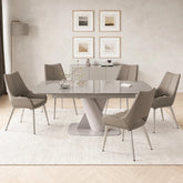 Lorenzano Taupe Glass Extending Dining Table & Bella Grey Swivel Chairs Set