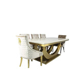 Lucas 2m Gold Marble Dining Table Set with 6 Lion Knocker Chairs - Pendle Village Furniture