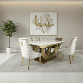 Lucas 2m Gold Marble Dining Table Set with 6 Lion Knocker Chairs