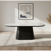 Lucerne Oval Black Oak & White Sintered Stone Dining Table - Pendle Village Furniture