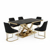 Madrid Black Marble and Gold Dining Table with Ottavia Black Velvet Dining Chairs - Pendle Village Furniture