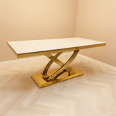 Madrid Cream Marble and Gold Dining Table - Pendle Village Furniture