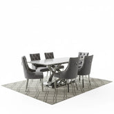 Madrid Grey Marble Dining Table with Chelsea Grey Velvet Dining Chairs - Pendle Village Furniture