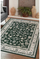 Agrah green rug with classic traditional pattern design.