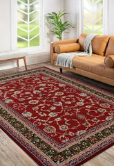 Agrah red rug with classic traditional pattern design.