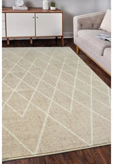 Beige Berber rug with modern design and durable polypropylene fabric.