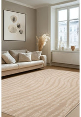 Stylish rug with fluid wave pattern for modern interiors.