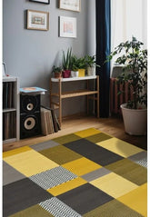 Ochre rug with rich colour and modern design.