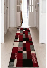 Red runner rug with bold colour and modern design.