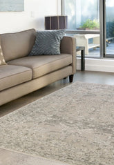 Cream traditional rug with durable polypropylene fabric.