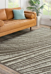 Natural rug with modern swirl pattern design.
