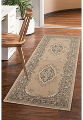 Natural runner rug with timeless traditional design.