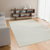 Contemporary rug with tone on tone maze detailing.