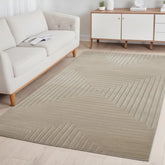 Contemporary rug with tone on tone square detailing.