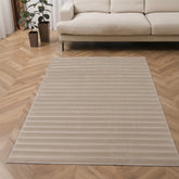 Natural rug with modern striped pattern and subtle design.