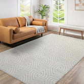 Stylish rug with flowing tear drop shapes adding depth.