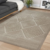 Natural rug with tribal inspired pattern and modern design.