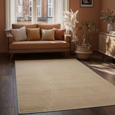 Natural rug with modern wave pattern and flowing design.